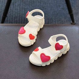 2022 Summer Sandals for Girls Shoes Love Flats Princess Shoes Baby Dance Toddler Shoes Kids Sandals Child Beach Shoe Pink White G220523