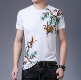 Men's T-Shirts 2022 Party Club Outfit Clothing Men Tshirt For Bird Print Tee Shirt O Neck Slim Fit T Summer Top Camisetas Hombre