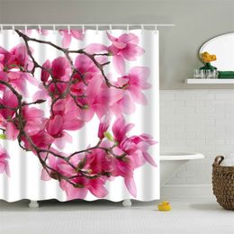 Flower Waterproof Shower Curtain Waterproof Polyester Fabric Bath Bathing Bathroom Curtains with 12 Hooks for Home Decorations T200102