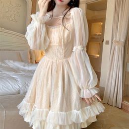 ita Kawaii Dres Casual Long Sleeve Vintage Y2k Mini Dress Female Japanese Style Korean Autumn 220402