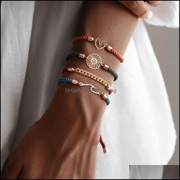 Charm Bracelets Jewellery 4Pcs/Lot Bracelet Friendship Hand-Woven Heart Charms Rope Chain Lucky Love Hand Couple Drop Delivery 2021 0Ejmp