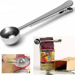 1Pcs Durable Stainless Steel Spoon With Bag Clip Ground Tea Coffee Scoop Portable Seal Powder Measuring Tools 220509