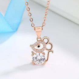 Pendant Necklaces Cute Female Small Mouse Necklace Fashion Rose Gold Wedding Classic White Zircon For WomenPendant