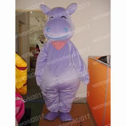 Halloween Purple Hippo Mascot Costume Top Quality Cartoon Character Outfits Suit Unisex Adults Outfit Christmas Carnival Fancy Dress