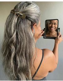 Women girls gray hair ponytail extension silver grey afro bun or puff curly drawstring ponytails clip in real hair extensions natural curls