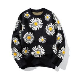 Men's Sweaters Men's Little Daisy Jacquard Loose-Fitting All-Match Sweater Youth Handsome Autumn Leisure SweaterMen's