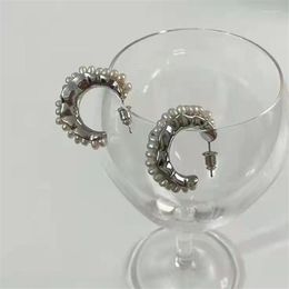 Stud C Shape Irregular Freshwater Pearl Earrings European American Style Personality Retro Fashion Ms Travel Jewelry Moni22