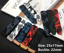 Brand Quality 25x17mm Red Blue Black Grey Camo Camoflag Silicone For Belt Big Bang Strap Watchband Watch Band Logo On Hele22