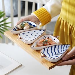 Ceramic Tray Leaf Shape Seasoning Bowl Multipurpose Small Plates Appetisers Snack Dish Sauce Kitchen Dishes Sushi Cake Plate 220307