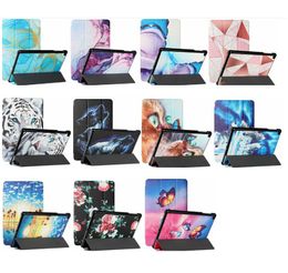 Fashion Marble Flower 3 Folds Silk Leather Case For Ipad Pro 10.5 10.2 Air 5 6 8 9.7 Mini6 Mini 45 Tiger Cat Wolf Butterfly Print Girls Wallet Card Holder Kickstand Flip Cover