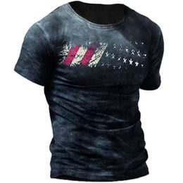 Men's T-Shirts Summer Men's T Shirt Vintage Print American Flag 3D Fashion Top Men Clothing 2022 Oversized Cotton T-shirt Camisetas 6XLM