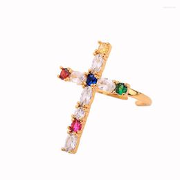 Cluster Rings Romantic Cute Ring Fashion Korean Mulit-color Zircon Cross For Women Handmade Charming Appopintment Gift Jewelry Edwi22
