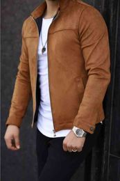 Male Tan Brown Suede Spring Style Collar Coat