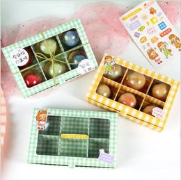 Gift Wrap 10pcs Clear Windown Cupcake Boxes With 6 Holes Tray Yellow Green Grid Paper Box Cake Packaging BoxesGift