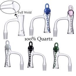 Colorful Seamless Beveled Edge Quartz Banger Smoking Accessories With Unique Glass Marble Chains Cap Quartz Bangers Nails FWQB18