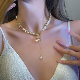 Pendant Necklaces Fashion Heart Pendants Necklace Imitation Pearls Gold Color Chains Collarbone Choker For Women Girls Party Club JewelryPen