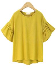 Women's T-Shirt Homshiny Bohemian Vintage Short Sleeve Tshirt Women PlusSize Solid Colour French Elegant All-Matching Top Spring&Summer20