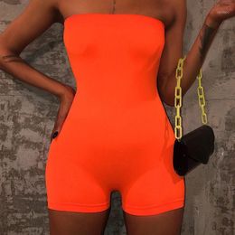 Women's Jumpsuits & Rompers 2022 High Street Women Sleeveless Bandeau Jumpsuit Shorts Backless Bodycon Solid Colours Charming Ladies Playsuit