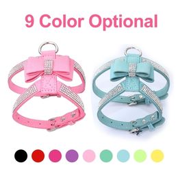 Dog Leash Suit Vest Shining Diamonds Adjustable Soft Suede Fabric Bow Pet Collar es For Dogs Products Y200515