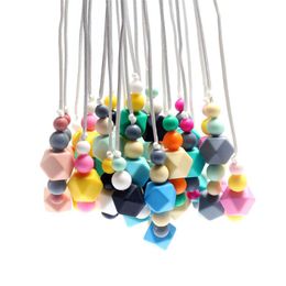 Chains 1pc/lot BPA Free Food Grade Silicone Baby Chew Beads Teething Necklace Nursing Jewelry Chewable Teether For Mom Wear ST5007Chains