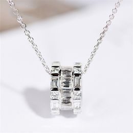 Ins Circle Pendant Sweet Cut Top Sell Luxury Jewellery 925 Sterling Silver Princess Cut White Topaz CZ Diamond Gemstones Party Women Wedding Clavicle Necklace Gift