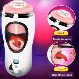 Stimulation automatically rotating vibrator bag vulva vagina + mouth tongue licking heated sound male masturbation cup