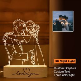 Personalised Custom Picture Po Night Lamp Text Customised Valentines Day Wedding Anniversary Birthday 3D Night Light Gifts 220623