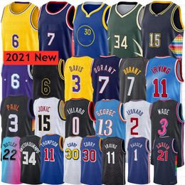 Basketball Jerseys 6 LBJ 3 Davis 30 Curry 7 Durant 34 Antetokounmpo 1Harden 21 Embiid 11 Irving 3 Paul 3 Wade 11 Thompson 0 Lillard 2 Leonard 13 George 15 Jokic Stitched