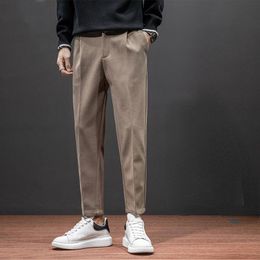 Men's Suits & Blazers Mens Suit Pants Men 2022 Straight Light Weight Solid Office Male Woolen Casual Ankle Length Trousers For Z325Men's