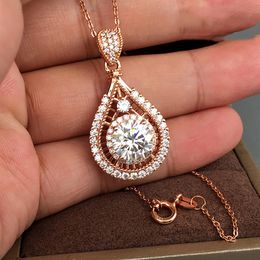 Crystal Water Drop Necklace Rose Gold Diamond Pendant Necklaces Women Wedding Fine Fashion Jewellery Will and Sandy gift