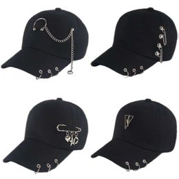 Fashion hip hop cotton baseball cap Creative Piercing Ring Caps Punk Adult Casual Solid Adjustable Unisex hat hats 220513