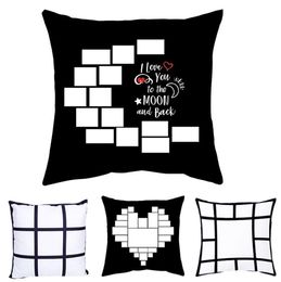 Pillow cover Blank Sublimation Pillow case .black grid woven Polyester heat transfer moon heart cushion covers throw sofa pillowcases 17*17inch SN4491