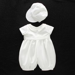 Clothing Sets Baby Boy Clothes White Baptism Romper Set With Hat Turndown Collar Born First Christmas Birthday 3-24MClothing
