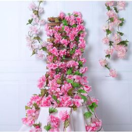 Decorative Flowers & Wreaths 1Pcs Artificial Cherry Blossom Hanging Rattan Ivy Silk Fabrics Fabric Wall Wedding Luxury Home Decor Garden Dec