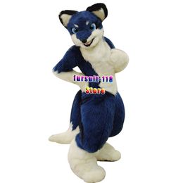 Fursuit Long-haired Husky Dog Fox Wolf Mascot Costume Fur Adult Cartoon Character Halloween Party Cartoon Set #137