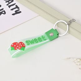 New Creative Strawberry Keychain Women's English Alphabet Soft PVC Rubber Rope Car Key Chain Girl Doll Bag Hanging Accessories 4477