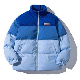 Hip Hop Streetwear Parka Jacket Мужчина сгущается теплая буква вышивая хлебная куртка хлопка повседневная пара негабаритная пара зимняя одежда T220802