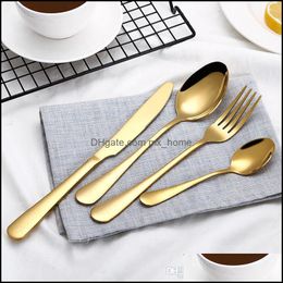 4Pcs/Set Stainless Steel Stableware Set Knife Fork Spoon Flatware Sets Gold Rainbow Drop Ship Delivery 2021 Kitchen Dining Bar Home Garde