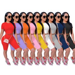 Women's Tracksuits Womens Solid Short-sleeved Short Pants Woman Summer 2022 Suit Sexy Backless Tie Nightclub Style Tracksuit Women Two Piece