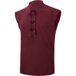 Men's Polos Men's Casual Sleeveless Shirt Vest T-shirt Linen Pirate Gothic Mediaeval Retro Renaissance ClothingMen's