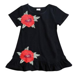 Girl's Dresses Black Toddler Kids Baby Girls 3D Rose Flower Cotton Soft Summer Party Dress Sundress Clothes 0-4Y FashionGirl's