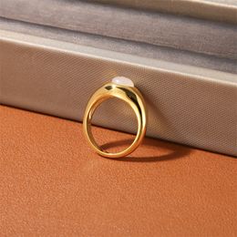 Ins French White Agate Stacking Ring Niche Design Gold-Plated Simple Women's Fashion All-Match Jewelry Accessories