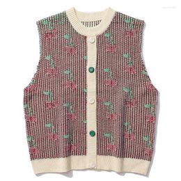 Men's Vests LACIBLE Streetwear Knitted Sweater Pullover Vintage Patchwork Cherry Sweaters Vest Casual Sleeveless Knitwear Tanks Unisex Guin2