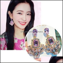 Dangle Chandelier Earrings Jewellery Korean Purple Crystal Water Drop For Women Luxury Fashion Pe Dhvow