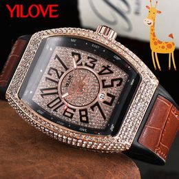 Top Leather Pin Buckle Wristband Men Luxury Watch 43mm Barrel Diamond Sapphire Luminous Clock Calendar Chronograph Multifunctional Men's Business Wristwatch
