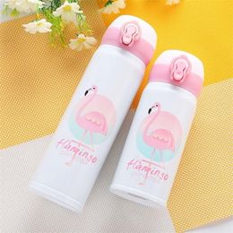 500ML Flamingo Pattern Thermocup Bouncing Cover Bottle Vacuum flask Thermal Mug Travel Thermos Cup Stainless Steel T200216