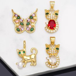 -Подвесные ожерелья модные милые бабочки медные золото, покрытые CZ Crystal Beads Cat Dewelry Purecemes Оптовые объемные PDTA832Pendende