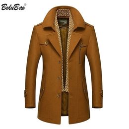 BOLUBAO Men Winter Wool Coat Men's Fashion Turn-Down Collar Warm Thick Wool Blends Woolen Pea Coat Male Trench Coat Overcoat 201127