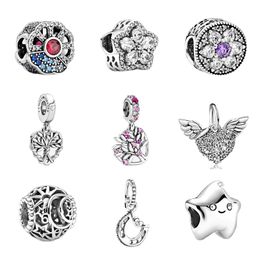 New Popular 925 Sterling Silver European Pink Heart Family Tree Angel Charm DIY Fine Beads for Original Pandora Bracelet Jewellery