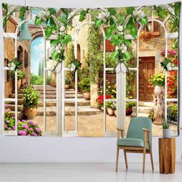 Tapestry Bamboo Forest Cottage Window Painting Carpet Wall Hanging Bohemian Sik